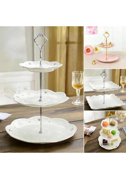 Gümüş 2 Katmanlı Stil Tatlı Dekorasyon Rafı Yuvarlak Tepsi Kek Standı Tatlı Tutucu Meyve Doğum Günü Partisi Düğün Patera Katmanları Parçaları (Yurt Dışından) fırsatları