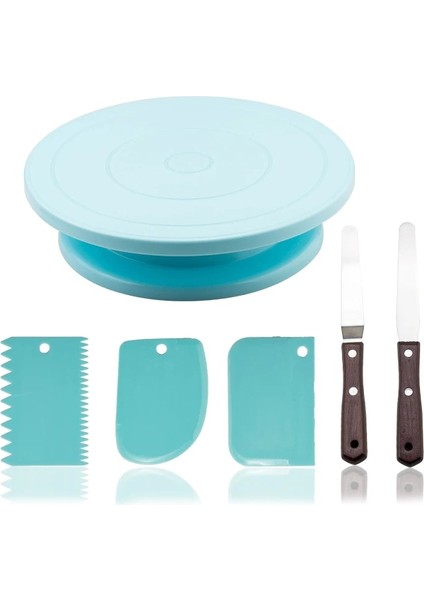 Mavi Set Stili Et Plastik Kek Döner Tabla Döner Kek Plastik Hamur Pasta Süsleme Kremi Standı Döner Tabla Dıy Tava Pişirme Aracı (Yurt Dışından)