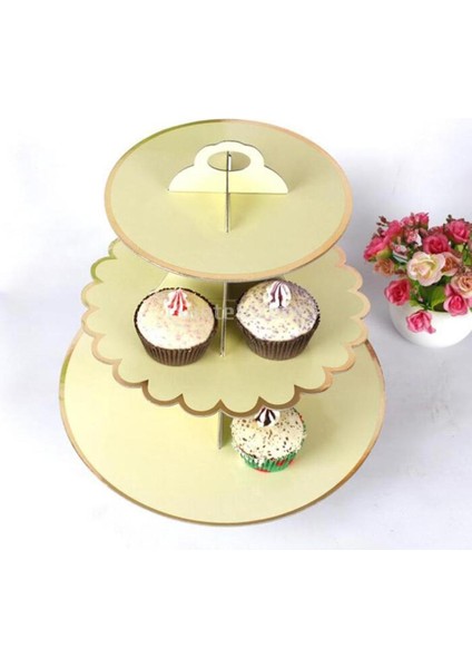 Sarı Stil 3 Katmanlı Karton Ikindi Çayı Cupcake Kek Standı Doğum Günü Partisi 4 Renk Tatlı Teşhir Standı Pasta Servis Tabağı (Yurt Dışından) modelleri