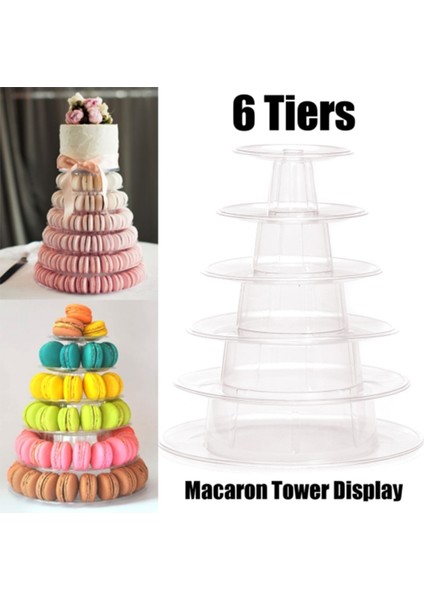 6 Katlı Kule Macaron Macaron Ekran Standı Yuvarlak Kek Standı Pvc Tepsi Doğum Günü Düğün Vitrin Pasta Dekorasyon Araçları (Yurt Dışından)