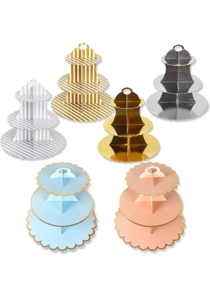 Gümüş Şerit Stili 3 Katmanlı Yuvarlak Doğum Günü Düğün Parti Cupcake Tatlı Kağıt Standı Vitrin (Yurt Dışından) fiyatları