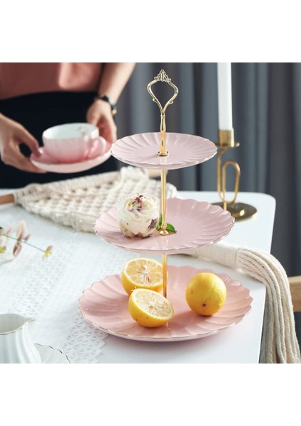 Altın 3 Katmanlı Stil Katmanlar Kek Tabağı Standı Cupcake Parçaları Tutucu Katmanlı Parti Servis Standı Tatlı Kule Tepsisi Meyveler Tatlılar Bulaşık Tabakları (Yurt Dışından) fırsatları