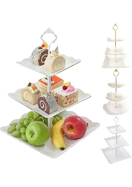 No.3 Tarzı 4 Modeller 3 Katmanlı Plastik Kek Standı Ikindi Çayı Düğün Tabakları Parti Sofra Bakeware Kek Dükkanı Üç Katmanlı Kek Raf Tepsisi (Yurt Dışından) fırsatları