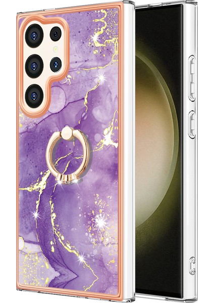Samsung Galaxy S24 Ultra Yüzük Tutucu Kasası Mermer Tpu Telefon Kapağı (Yurt Dışından)
