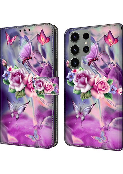 Samsung Galaxy S24 Ultra Cüzdan Kılıfı Pu Deri Baskı Stand Kapağı (Yurt Dışından)