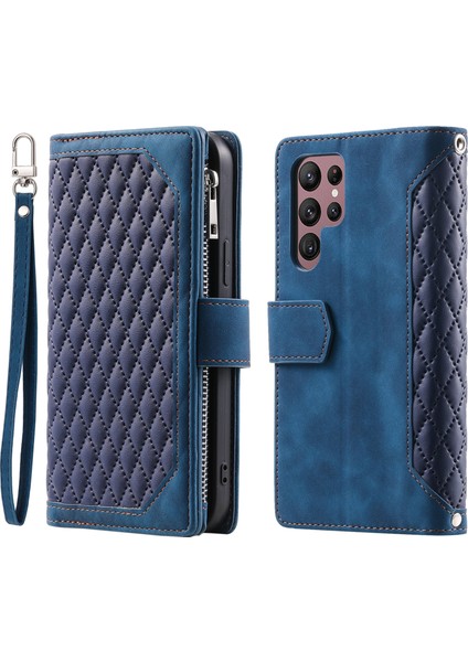 Samsung Galaxy S24 Ultra Zipper Cep Rhombus Deri Kapak Kayış (Yurt Dışından)