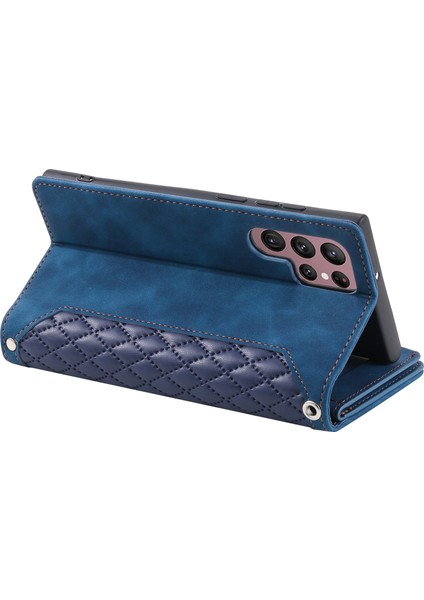 Samsung Galaxy S24 Ultra Zipper Cep Rhombus Deri Kapak Kayış (Yurt Dışından)