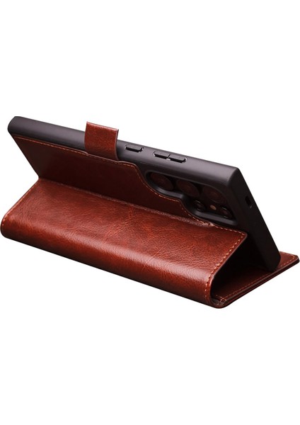 Samsung Galaxy S24 Ultra Cüzdan Kılıfı Inek Deri Folio Flip Cover (Yurt Dışından)