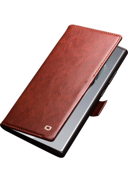 Samsung Galaxy S24 Ultra Cüzdan Kılıfı Inek Deri Folio Flip Cover (Yurt Dışından)