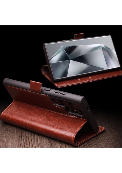 Samsung Galaxy S24 Ultra Cüzdan Kılıfı Inek Deri Folio Flip Cover (Yurt Dışından)