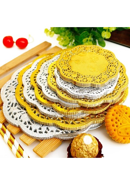 Altın Tarzı 6.5 Inç Yuvarlak Kağıt Danteller Altın Gümüş Dantel Mutfak Düğün Dekoratif Pişirme Servis Altlığı Çay Kahve Bardak Altlığı Altlığı El Yapımı Ped (Yurt Dışından)