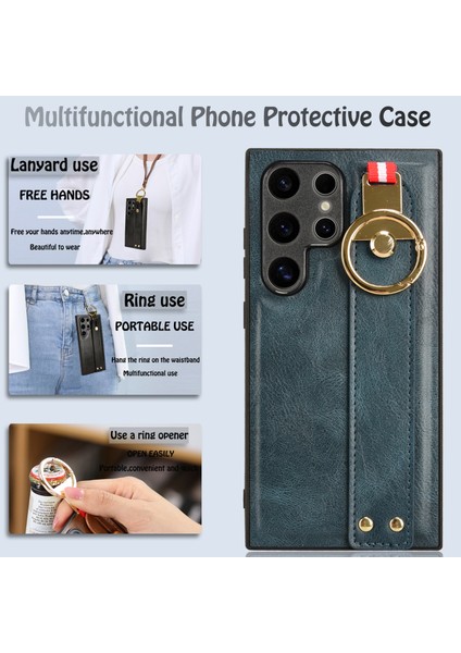 Samsung Galaxy S24 Ultra Slim Fit Pu Deri+Pc+Tpu Boyun Kayışı ile Geri Kabuk (Yurt Dışından)