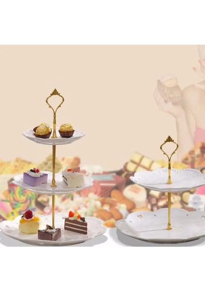 3 Katmanlı Altın Stili Gosterildigi Gibi 1 Takım Katmanlı Taç Düğün Doğum Günü Pastası Tabağı Stand Kolu Uydurma Çubuk Meyve Tabakları Standı Pasta Tepsisi Kek Standı (Yurt Dışından) modelleri