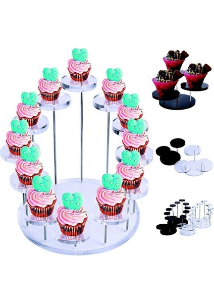 12 Tepsili Siyah Stil Yeni Akrilik Ekran Standı Takı Organizatör Vitrin Cupcake Standı Kek Tatlı Depolama Raf Tutucu Parti Dekor Araçları (Yurt Dışından) modelleri