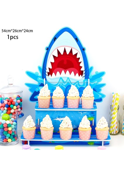 Köpekbalığı -1 Adet Tarzı Cupcake Standı Kek Standı Karton Cupcake Tutucu Çocuklar Doğum Günü Partisi Düğün Dekor Tatlı Masa Ekran Malzemeleri Centerpieces (Yurt Dışından)