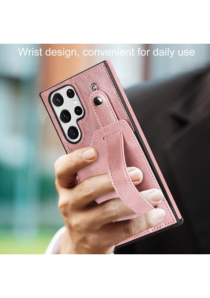 Samsung Galaxy S24 Ultra Kabuk Retro Rfıd Engelleme Bileklik Telefon Kapağı Pu Deri Kılıf (Yurt Dışından)