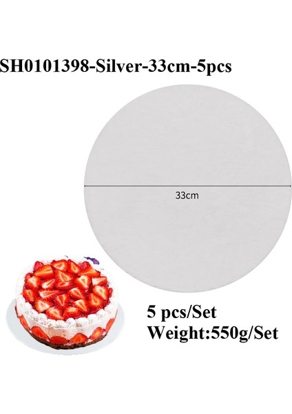 GÜMÜŞ-33CM-5 Adet Tarzı Meibum Çapı cm Yuvarlak Gümüş Kek Karton Tek Kullanımlık Karton Hamur Işleri Taban Plakası Süslemeleri Mousse Tepsi Tepsisi (Yurt Dışından)