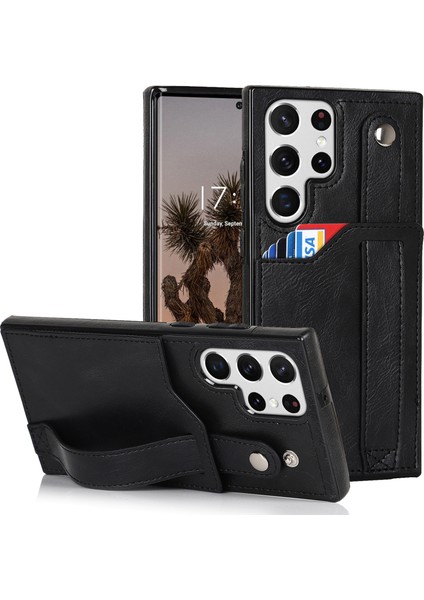 Samsung Galaxy S24 Ultra Kabuk Retro Rfıd Engelleme Bileklik Telefon Kapağı Pu Deri Kılıf (Yurt Dışından)