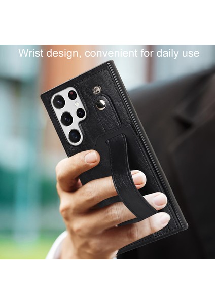 Samsung Galaxy S24 Ultra Kabuk Retro Rfıd Engelleme Bileklik Telefon Kapağı Pu Deri Kılıf (Yurt Dışından) fırsatları