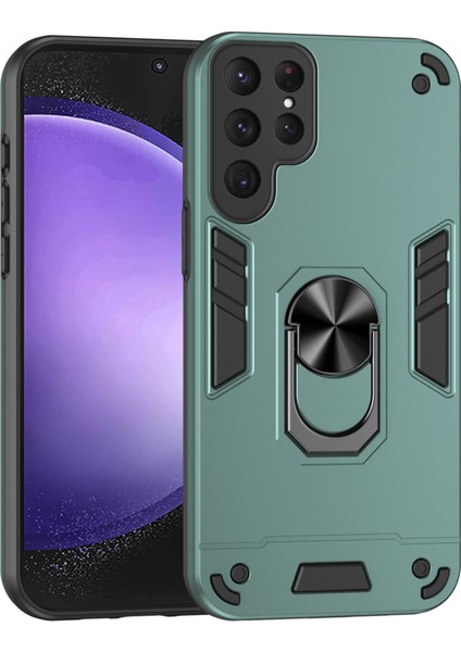 Samsung Galaxy S24 Ultra Ring Kickstand Pc+Tpu Telefon Kapağı Desteği Manyetik Araç Montajı (Yurt Dışından)