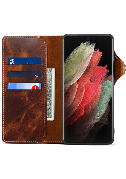 Samsung Galaxy S24 Ultra Bükülmüş Retro Yağ Balmumu Cüzdan Kapağı (Yurt Dışından)