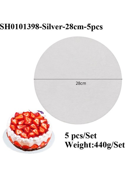 GÜMÜŞ-28CM-5 Adet Tarzı Meibum cm Gümüş Tek Kullanımlık Kek Daire Taban Panoları Yuvarlak Kaplamalı Cakeboard Hamur Işleri Tepsi Kek Tabağı Süslemeleri Teşhirleri (Yurt Dışından)