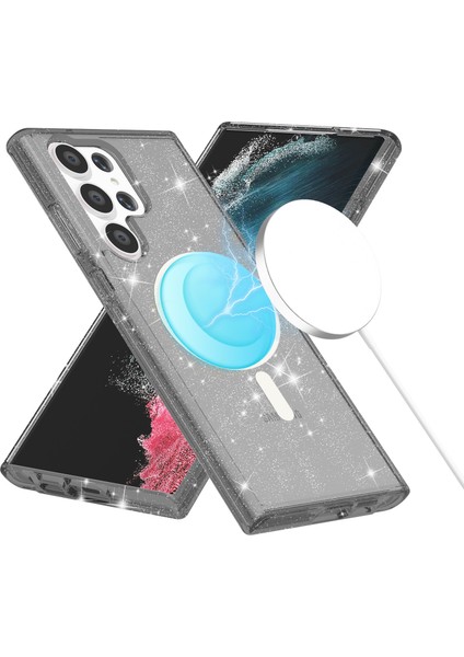 Samsung Galaxy S24 Ultra Manyetik Kılıf Glitter Hard Pc+Yumuşak Tpu Telefon Geri Kapak (Yurt Dışından) modelleri