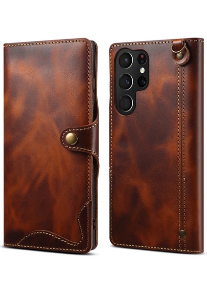 Samsung Galaxy S24 Ultra Bükülmüş Retro Yağ Balmumu Cüzdan Kapağı (Yurt Dışından)