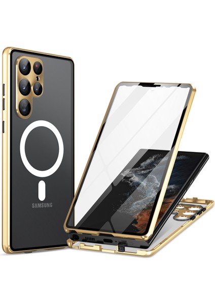 Samsung Galaxy S24 Ultra Manyetik Kılıf Temperlenmiş Cam+Mat Pc Metal Çerçeve Kapağı (Yurt Dışından)