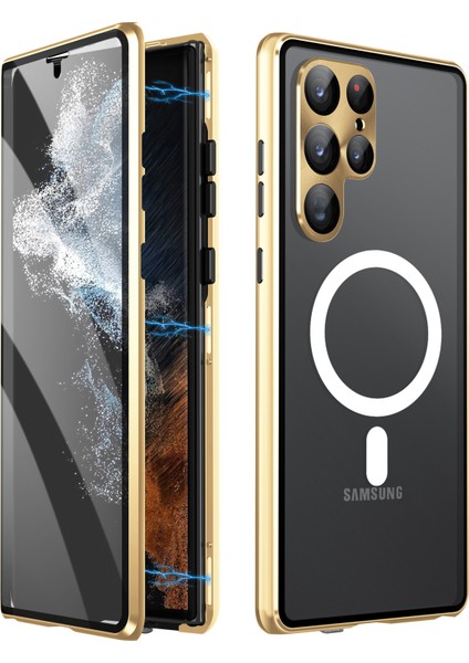 Samsung Galaxy S24 Ultra Manyetik Kılıf Temperlenmiş Cam+Mat Pc Metal Çerçeve Kapağı (Yurt Dışından) fiyatları