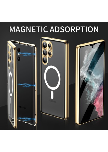 Samsung Galaxy S24 Ultra Manyetik Kılıf Temperlenmiş Cam+Mat Pc Metal Çerçeve Kapağı (Yurt Dışından) modelleri