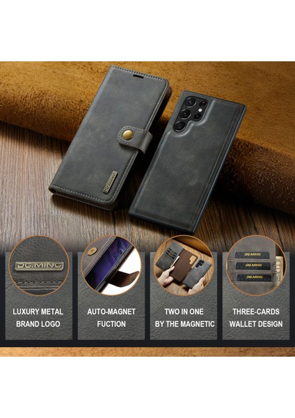Samsung Galaxy S24 Ultra Söndürülebilir Bölünebilir Deri Kapak Stand Cüzdanı (Yurt Dışından)