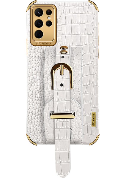 Samsung Galaxy S24 Ultra Elektrokaplama Deri+Tpu Kapak Bileklik (Yurt Dışından)