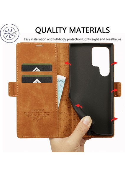 Samsung Galaxy S24 Ultra Manyetik Kapatma Mikrofiber Deri Telefon Kapağı (Yurt Dışından)