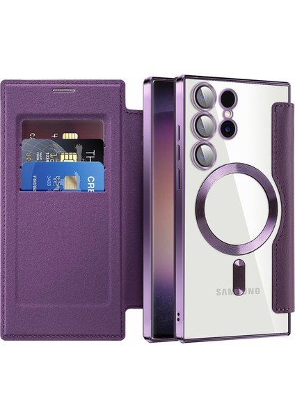Samsung Galaxy S24 Ultra Magsafe Elektrokaplama Rfıd Engelleme Şeffaf Telefon Kapağı ile Uyumlu (Yurt Dışından)