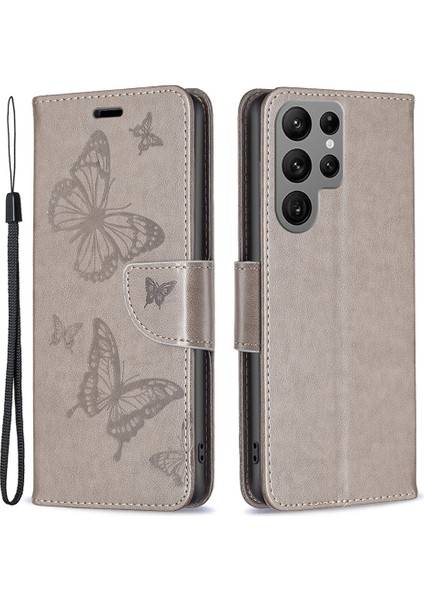 Samsung Galaxy S24 Ultra Kelebek Baskılı Stand Deri Cüzdan Kapağı (Yurt Dışından)