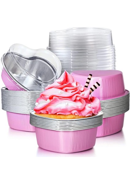 Altın Tarzı 10 Takım 100ML Alüminyum Folyo Kek Tava Kalp Şeklinde Cupcake Kapaklı Fincan Flan Pişirme Tavaları Anneler Günü Düğün Doğum Günü Için (Yurt Dışından) fiyatları
