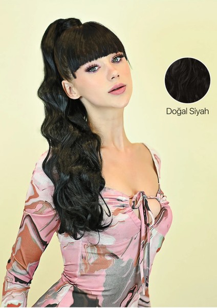 55 cm Fiber Dalgalı At Kuyruğu Doğal Siyah