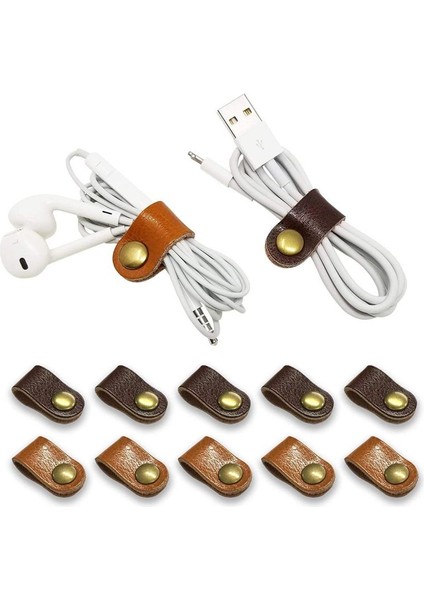 Kahverengi 5 Adet Tarzı Kordon Kulaklık Düzenleyici Sarma Sarıcı El Yapımı Deri Kulaklık Kulaklık Telefon Kablosu Sarıcı Askı USB Şarj Tutucu (Yurt Dışından)