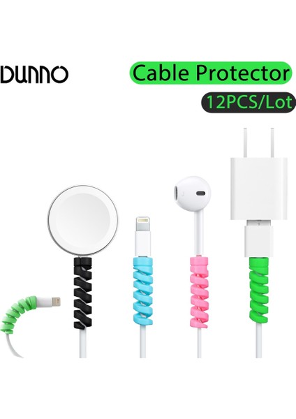 12 Adet Gri Stil Et Kablo Koruyucu iPhone Danışma Seti Kulaklık Kablo Düzenleyici Tel Veri Hattı Tutucu Sarıcı Sarma Kordon Masa Aksesuarları (Yurt Dışından)