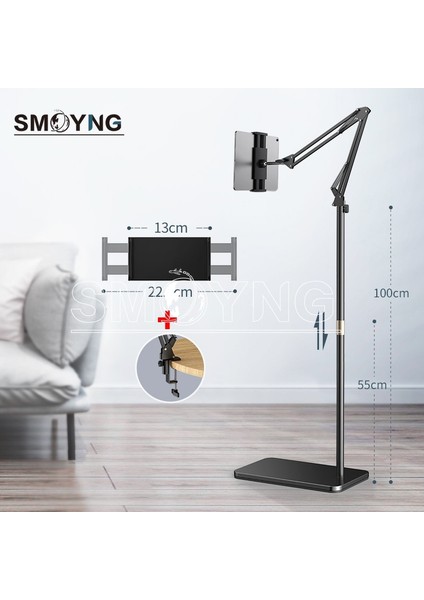 Siyah Stil Smoyng 160 cm Ölçeklenebilir Katlanabilir Kol Zemin Tablet Telefon Standı Tutucu Desteği IPad PRO12.9 Şezlong Yatak Dağı (Yurt Dışından)