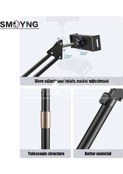 Siyah Stil Smoyng 160 cm Ölçeklenebilir Katlanabilir Kol Zemin Tablet Telefon Standı Tutucu Desteği IPad PRO12.9 Şezlong Yatak Dağı (Yurt Dışından) fiyatları