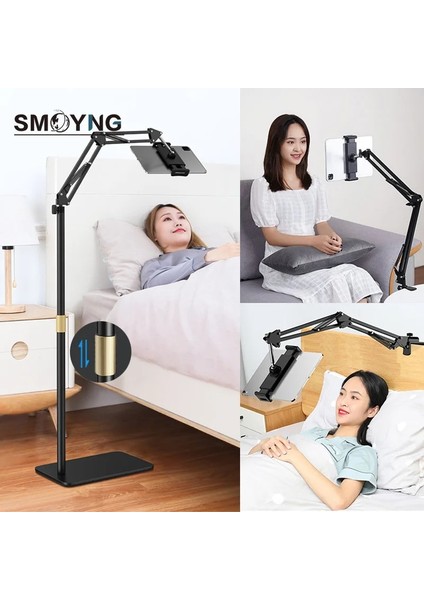 Siyah Stil Smoyng 160 cm Ölçeklenebilir Katlanabilir Kol Zemin Tablet Telefon Standı Tutucu Desteği IPad PRO12.9 Şezlong Yatak Dağı (Yurt Dışından) fırsatları