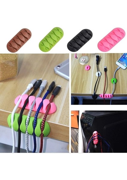 Pembe Stil 5 Delik USB Kablo Düzenleyici Kablo Kelepçesi Tel Sarıcı Kulaklık Kulaklık Tutacağı Kordon Silikon Klips Telefon Hattı Masaüstü Yönetimi (Yurt Dışından)