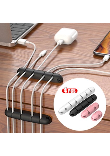 Beyaz 3 Delik Stili 4 Adet Masaüstü Çift Taraflı Gözenekli Izlenmeyen Kablo Tutucu Tel Kordon Koruyucu Silikon USB Kablosu Tel Organizatör Yönetim Kelepçesi (Yurt Dışından)