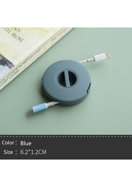 Mavi Stil Dönebilen Yuvarlak Kulaklık Sarıcı Cep Telefonu Veri Kablosu Şarj Cihazı Tel Saklama Kutusu Otomatik USB Kablosu Ayarlanabilir Kablo Tutucu (Yurt Dışından)