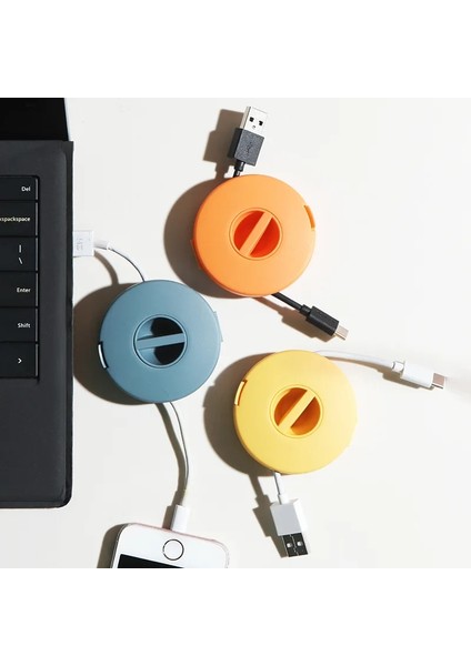 Mavi Stil Dönebilen Yuvarlak Kulaklık Sarıcı Cep Telefonu Veri Kablosu Şarj Cihazı Tel Saklama Kutusu Otomatik USB Kablosu Ayarlanabilir Kablo Tutucu (Yurt Dışından)