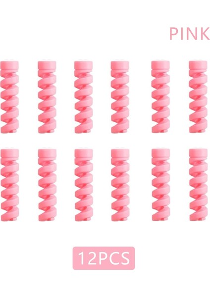 12 Adet Pembe Stil Et Kablo Koruyucu iPhone Danışma Seti Kulaklık Kablo Düzenleyici Tel Veri Hattı Tutucu Sarıcı Sarma Kordon Masa Aksesuarları (Yurt Dışından)