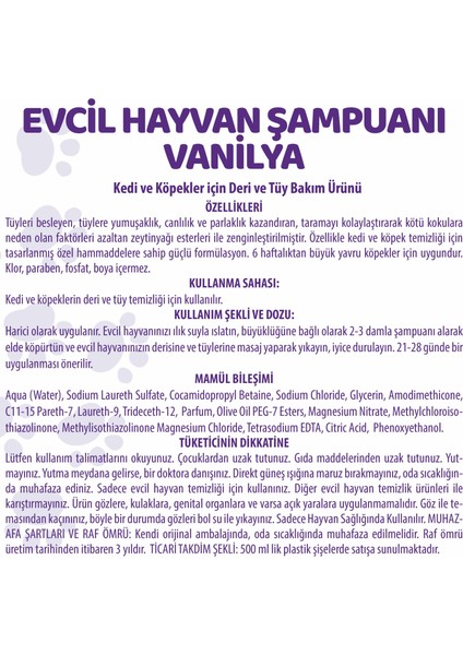 Pet White Kedi Köpek Evcil Hayvan Şampuanı Vanilya Kokulu 500 ml