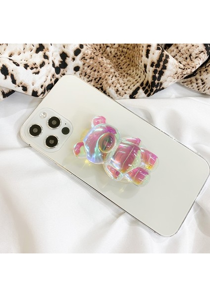 Renkli Lazer Ayı Stili Kore Aurora Lazer Ayı Cep Telefonu Tutucu iPhone 13 Için Grip Tok Braketi Katlanabilir Griptok Katlanabilir Katlanır Parmak Standı (Yurt Dışından)